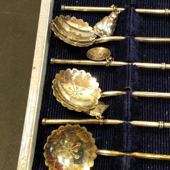 Box 6 Vintage Sterling Spoon Straw Stirrer Charms Japanese Sakai Silver Smiths - Picture 3 of 7